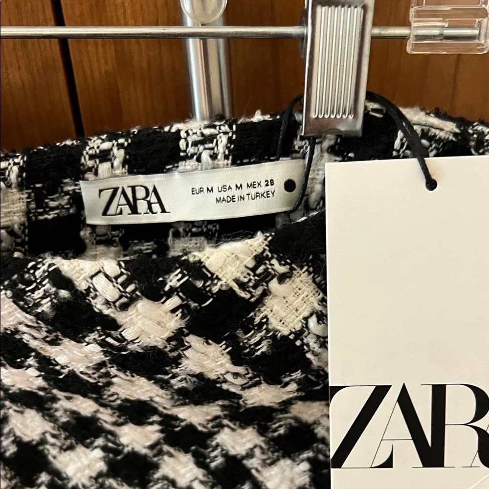 NWT Zara Black and White Checkered A-Line Skirt - Picture 4 of 4
